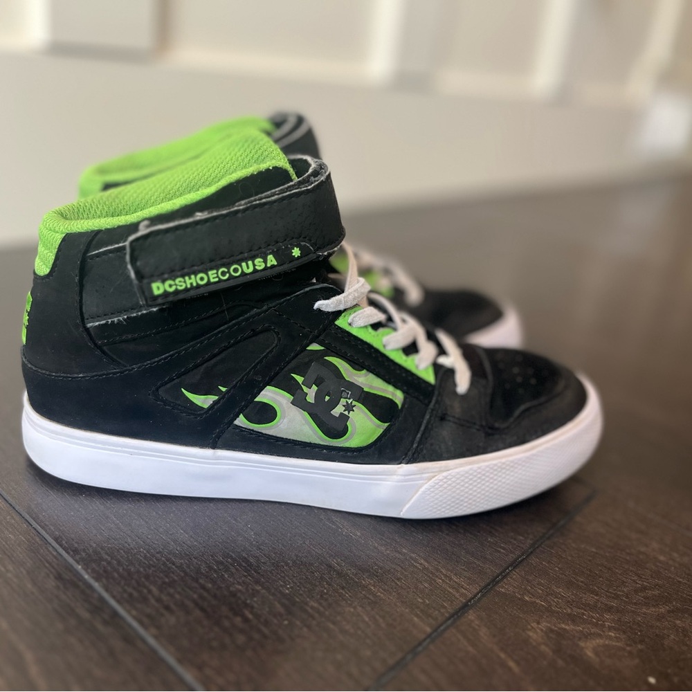 DC Kids Sneakers - Black Suede and Neon Green